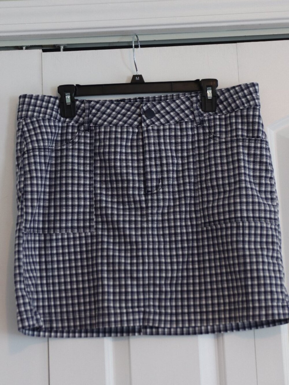 Lee Straight Fit Mid Rise Blue/White Gingham Plaid Skort Mesh Short Size 14